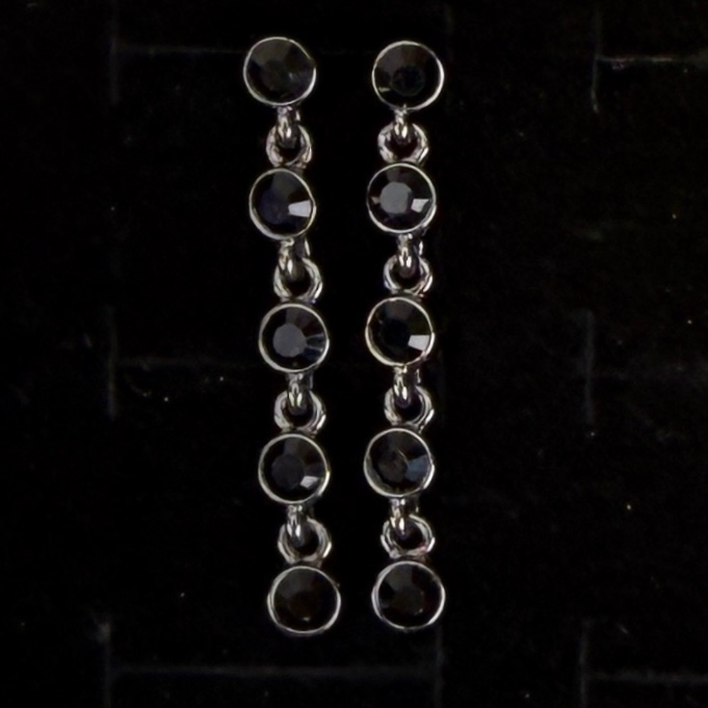 Pretty black gunmetal bling, long pierced reflective earrings